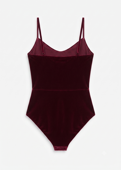 Women's Nihsatin Sexy V-Neck Velvet Bodysuits Burgundy Size Large