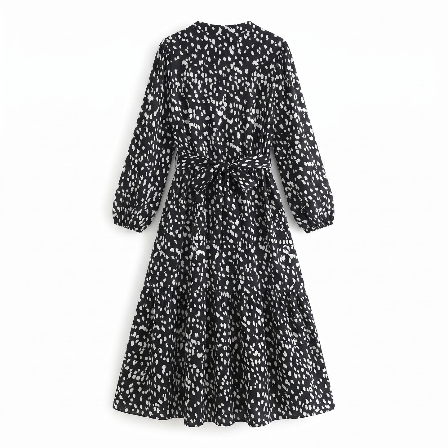 Yoyoveta Women's Leopard Print Long Sleeve V-Neck Ruffled Dress