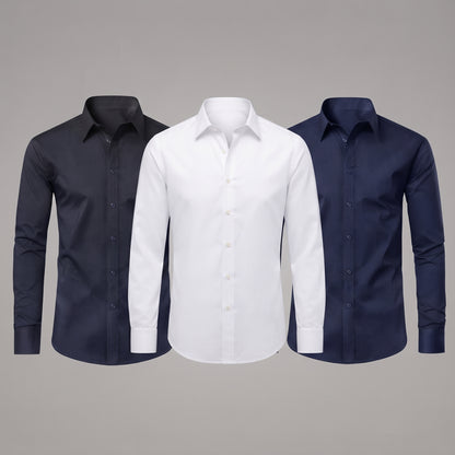 3-Pack Men's Long Sleeve Classic Dress Shirts (Black, Navy, White) Size Small