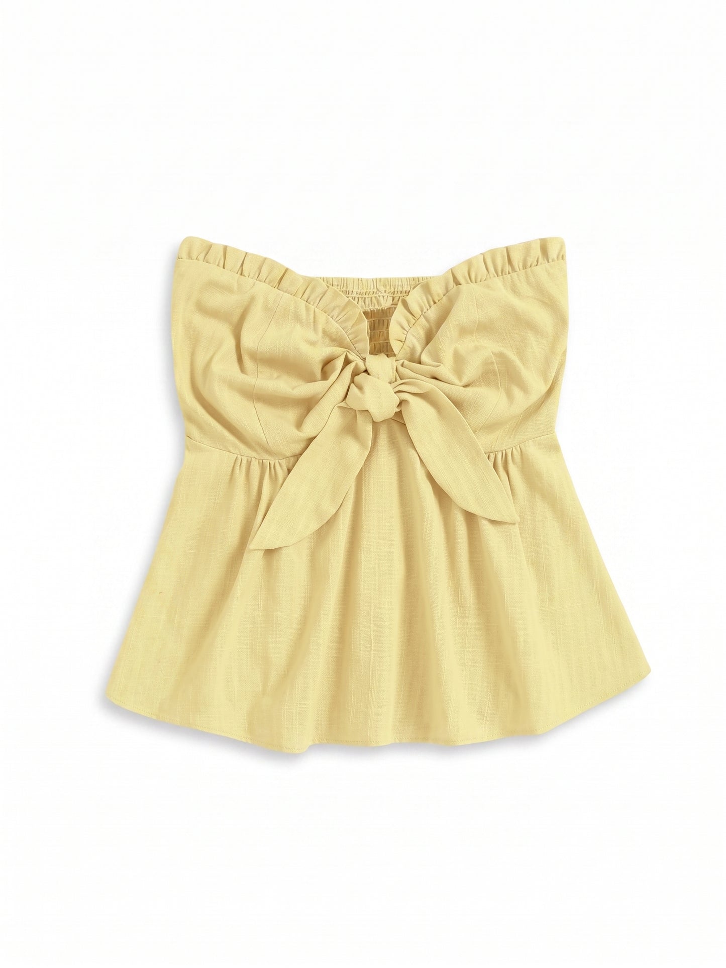 SOLY HUX Women's Frill Trim Tie Front Tube Top | Light Yellow | Large
