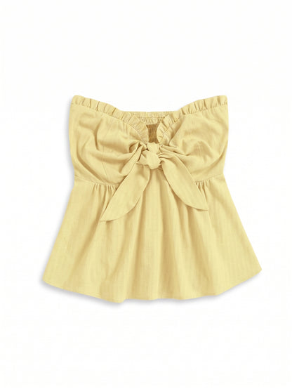 SOLY HUX Women's Frill Trim Tie Front Tube Top | Light Yellow | Large