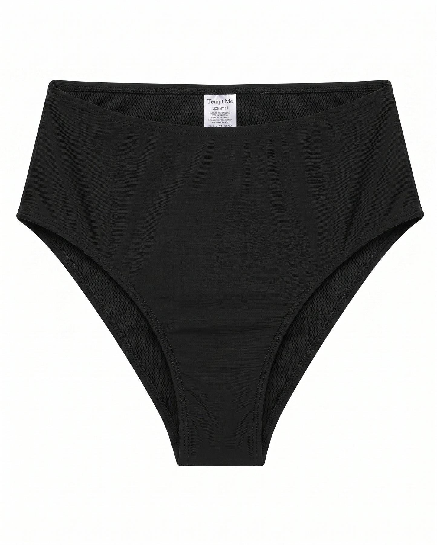 Tempt Me Women's High Cut High Waist Bikini Bottoms | Black | Small