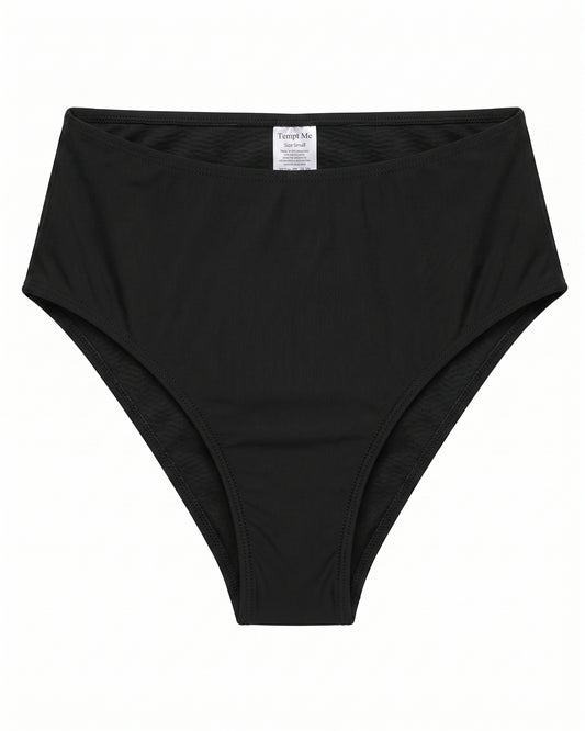 Tempt Me Women's High Cut High Waist Bikini Bottoms | Black | Small