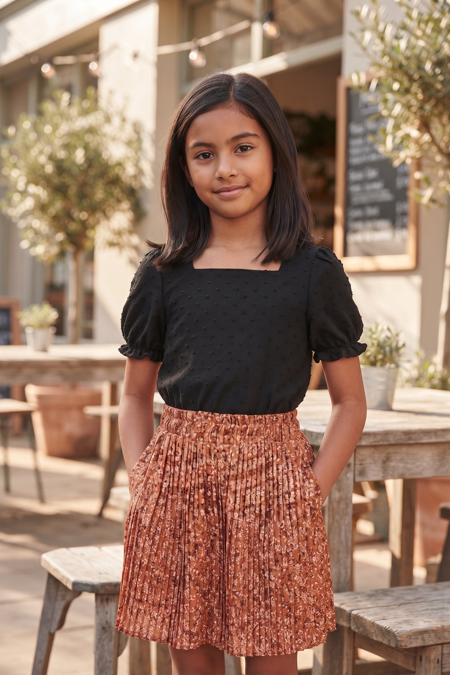 Girls' Ruffle Short Sleeve Crewneck Top – Casual Summer Blouse, Size 7Y-8Y