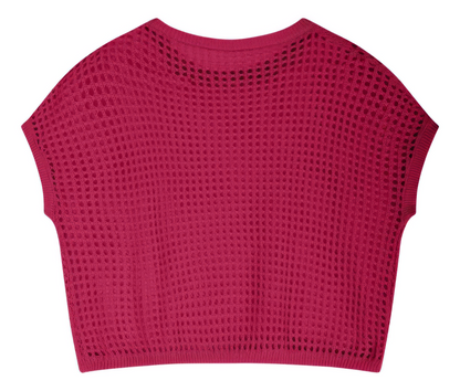 Women's Summer Jersey Cover-Up Five-Sleeve Beach Dress Dark Hot Pink Large