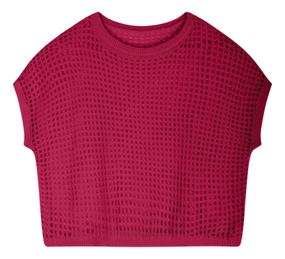 Women's Summer Jersey Cover-Up Five-Sleeve Beach Dress Dark Hot Pink Large