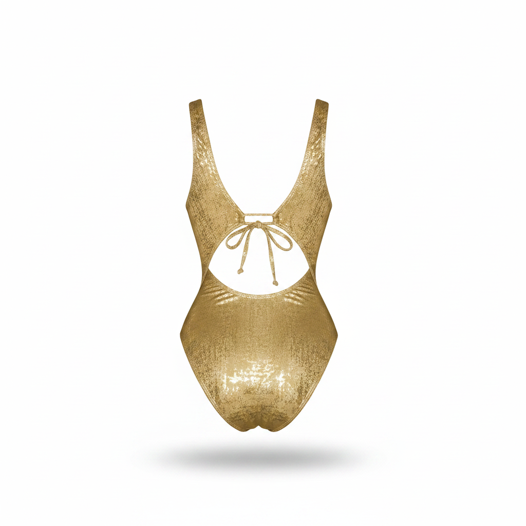 ChiaoLezhee Women's Metallic Gold Plunge Cutout One-Piece Swimsuit Size Small/0-2  - Open Package