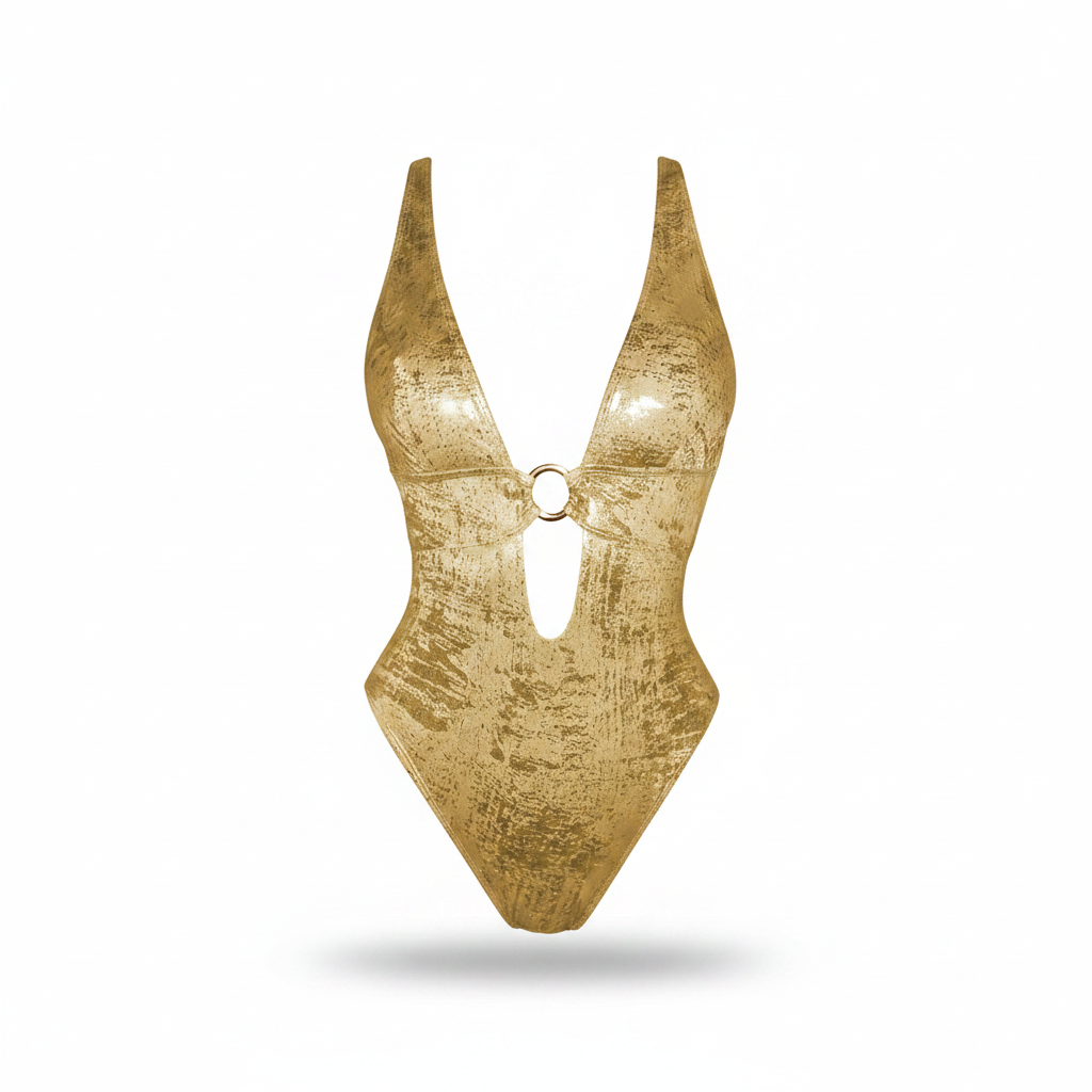 ChiaoLezhee Women's Metallic Gold Plunge Cutout One-Piece Swimsuit Size Small/0-2  - Open Package