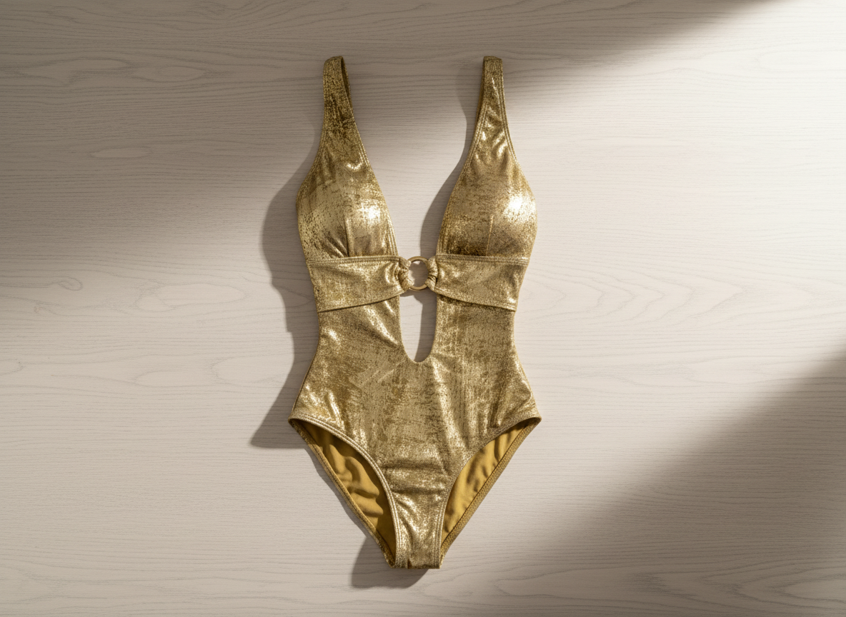 ChiaoLezhee Women's Metallic Gold Plunge Cutout One-Piece Swimsuit Size Small/0-2  - Open Package