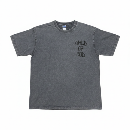 Unisex Vintage Child of God Graphic T-Shirt Acid Washed Gray Size Medium