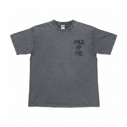 Unisex Vintage Child of God Graphic T-Shirt Acid Washed Gray Size Medium