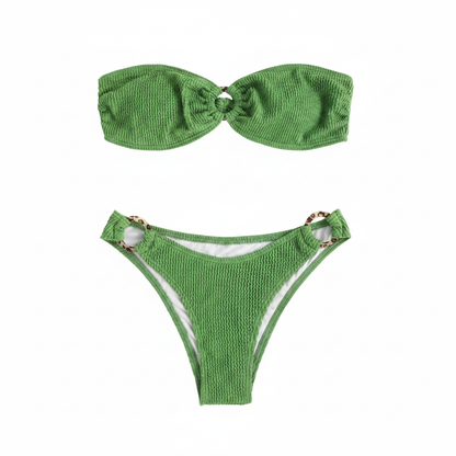 ZAFUL Women's O-Ring Bandeau Bikini Set – Leopard Ring Green, Medium