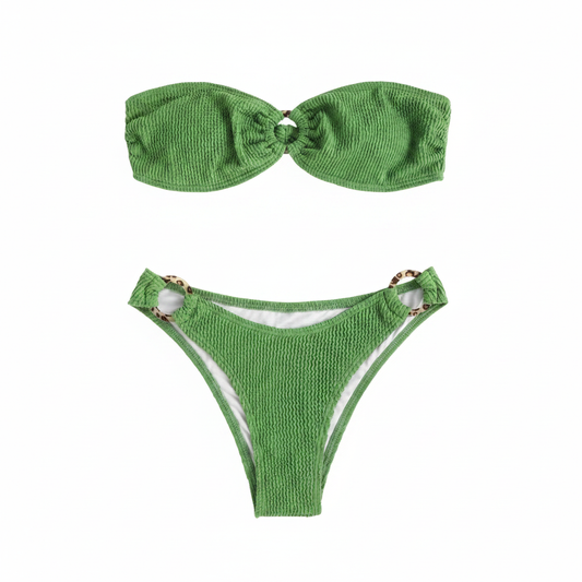 ZAFUL Women's O-Ring Bandeau Bikini Set – Leopard Ring Green, Medium
