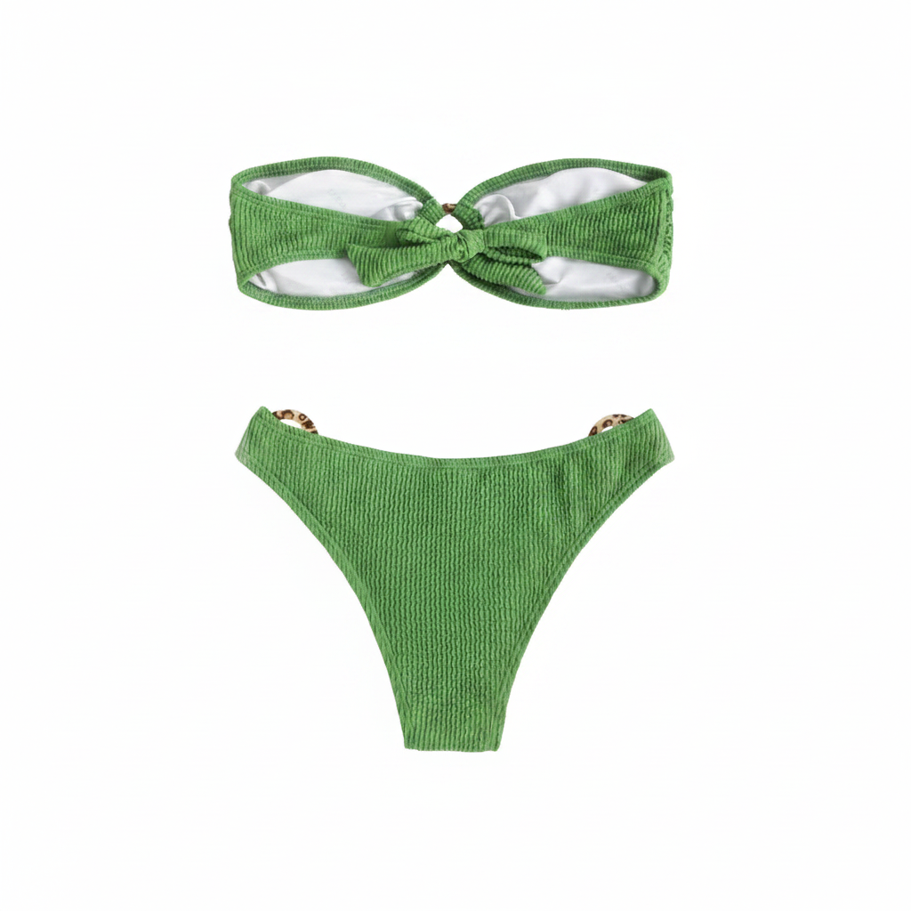 ZAFUL Women's O-Ring Bandeau Bikini Set – Leopard Ring Green, Medium
