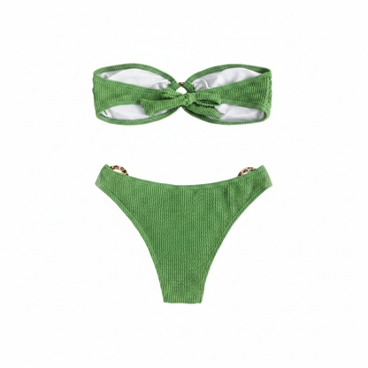 ZAFUL Women's O-Ring Bandeau Bikini Set – Leopard Ring Green, Medium