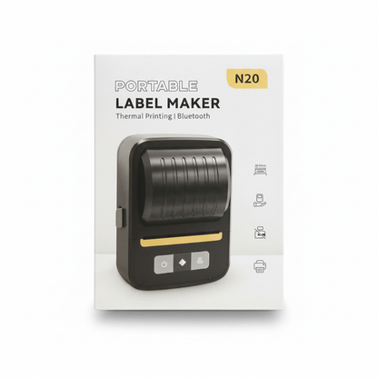 N20 black portable label maker with Bluetooth connectivity and thermal printing features.