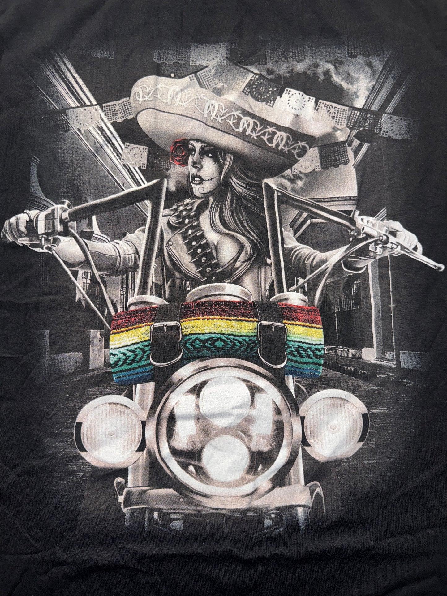 Chicano-Style Graphic T-Shirt - Biker Chick