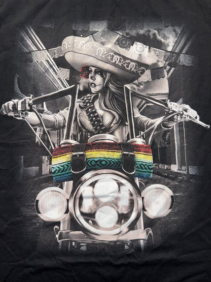 Chicano-Style Graphic T-Shirt - Biker Chick