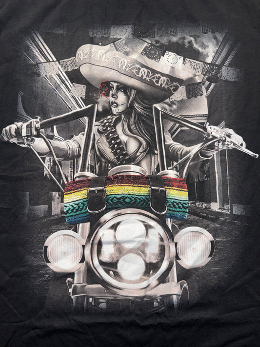 Chicano-Style Graphic T-Shirt - Biker Chick