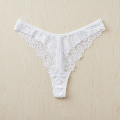 Murimia Women's Sexy Seamless Lace Thong Underwear – Breathable Low Rise T-Back Panties | White, Medium