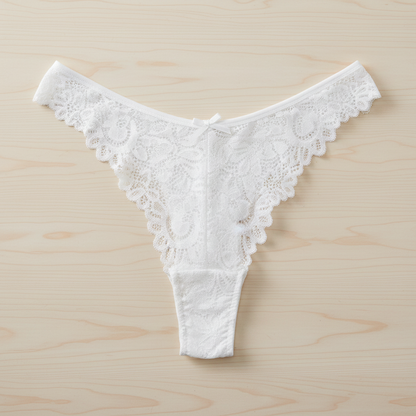Murimia Women's Sexy Seamless Lace Thong Underwear – Breathable Low Rise T-Back Panties | White, Medium