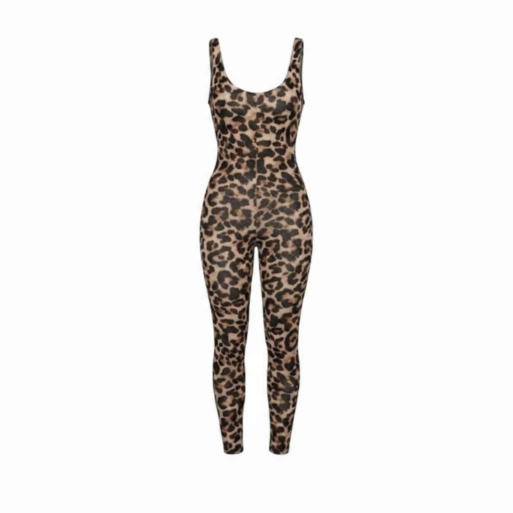 Women's HKWZYY Leopard Print Jumpsuit – Bodycon Romper Size Large