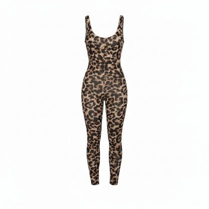 Women's HKWZYY Leopard Print Jumpsuit – Bodycon Romper Size Large