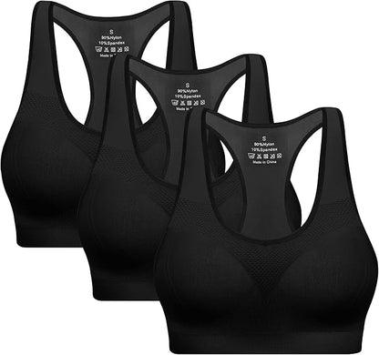 Women's MIRITY 3 Pack Racerback Sports Bras Black Size Small