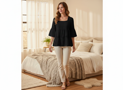 Women's Craaazy Shirts 3/4 Sleeve Relaxed Fit Top Size 2XL