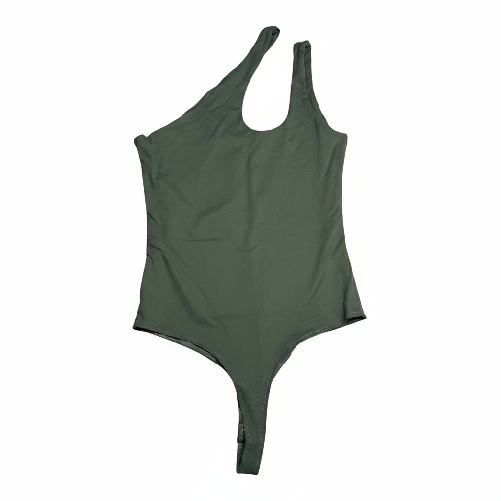 Women's  REORIA One-Shoulder Bodysuit Tank Top Leotard | Grey Green, Small