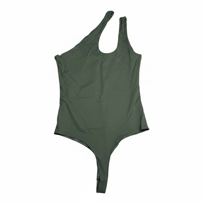 Women's  REORIA One-Shoulder Bodysuit Tank Top Leotard | Grey Green, Small