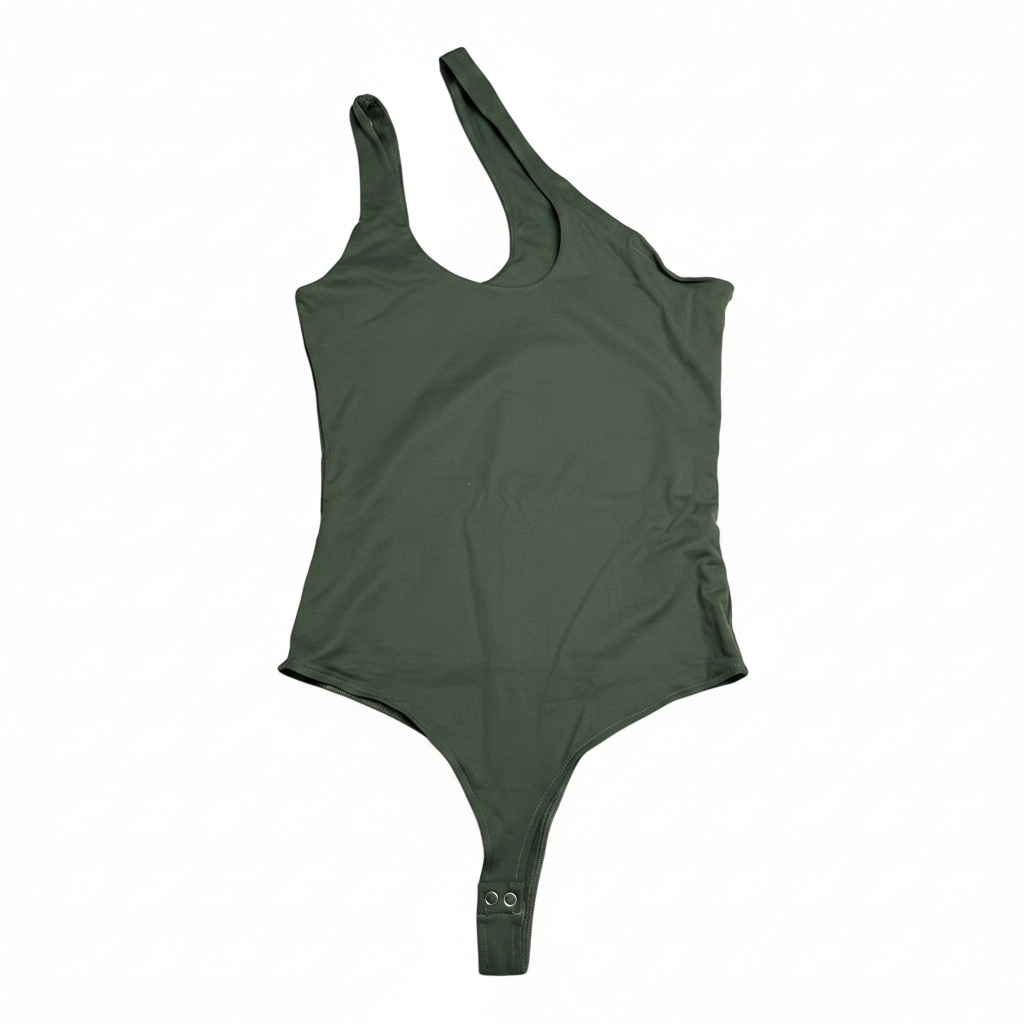 Women's  REORIA One-Shoulder Bodysuit Tank Top Leotard | Grey Green, Small