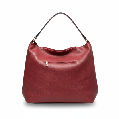 Rich Red Leather Hobo Bag with Braided Trim & Tassel Detail