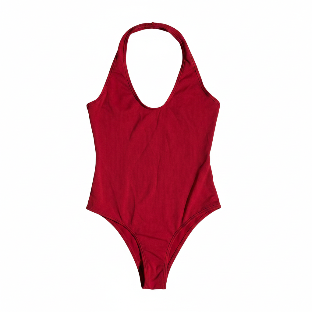 YMDUCH Women's Halter V Neck Backless Leotard Bodysuit Tops Red Size Small