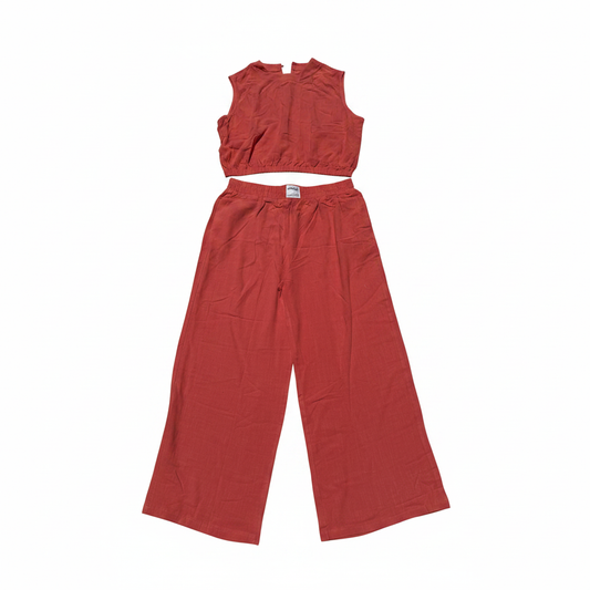 Women's 2-Piece Wide Leg Pants Set – Orange-Red (Size 2XL)
