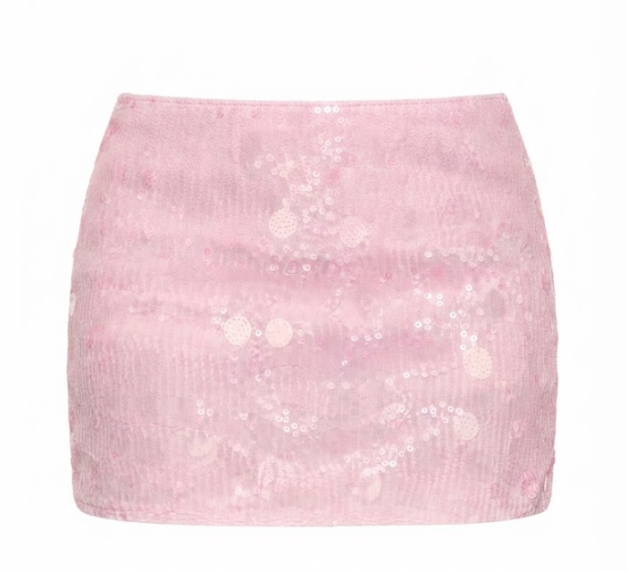 MAKEMECHIC Women's Sparkly Sequin Mini Skirt with Shorts Underneath Pink Size Large