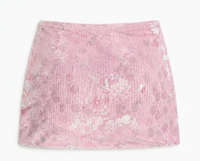 MAKEMECHIC Women's Sparkly Sequin Mini Skirt with Shorts Underneath Pink Size Large