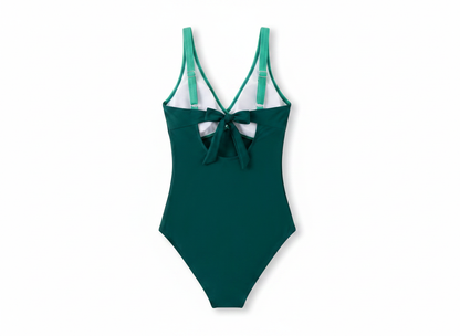 Eomenie Women’s Ruched Tummy Control One-Piece Swimsuit  Color Block Green Size X-Large