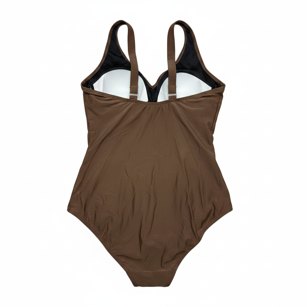 Women's SUUKSESS Retro Wrap One-Piece Swimsuit Deep Brown Size XL (Open Package)