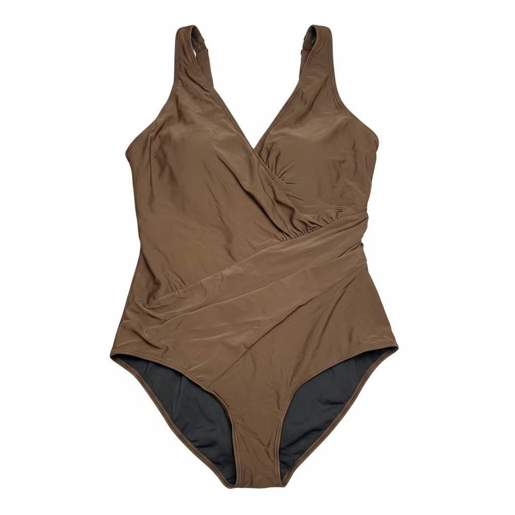 Women's SUUKSESS Retro Wrap One-Piece Swimsuit Deep Brown Size XL (Open Package)