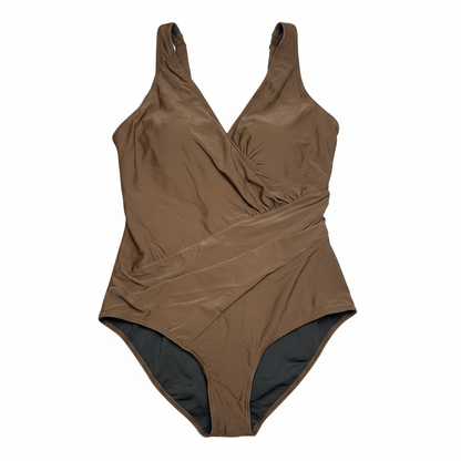 Women's SUUKSESS Retro Wrap One-Piece Swimsuit Deep Brown Size XL (Open Package)