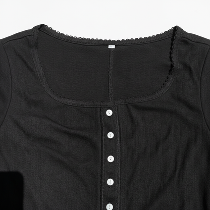 NWOT Women's Ribbed Knit Long Sleeve Top Black Size Large