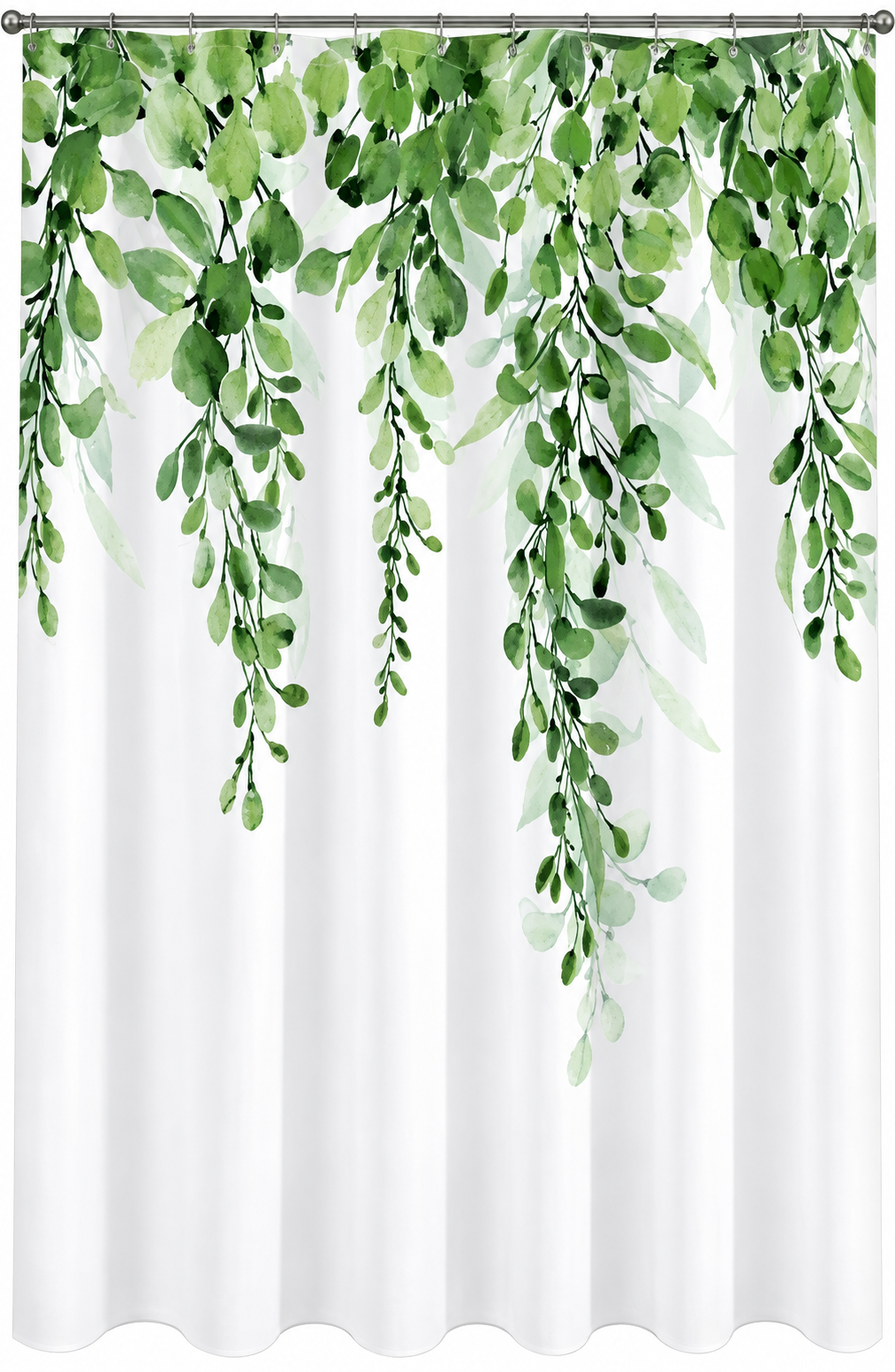 Watercolor Eucalyptus Shower Curtain with Hooks, 72 × 72 Inches