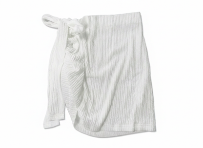Women's Textured Asymmetrical Shoulder Crop Top & High Waist Tie Waist Mini Skirt Set White Size Medium - Open package