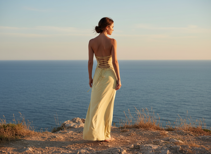 Women's Open Back Maxi Dress – Light Yellow Size XS