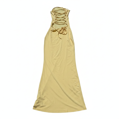 Women's Open Back Maxi Dress – Light Yellow Size XS