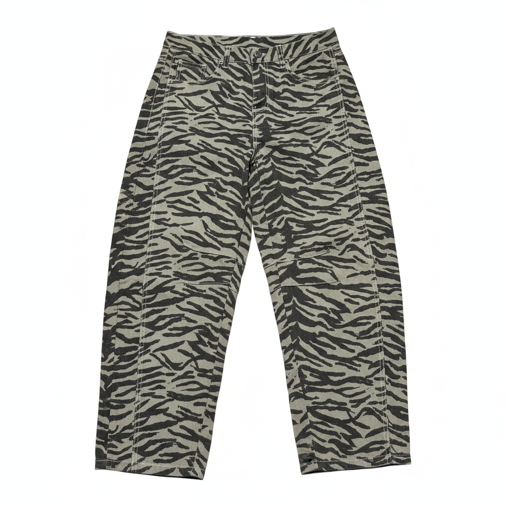 Women's Gray Zebra Stripe Printed Wide-Leg Jeans – Mid-Rise (Size 12 / Large)
