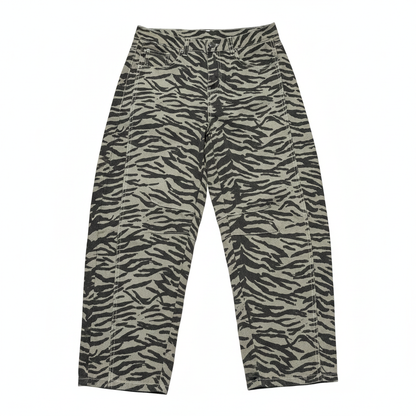 Women's Gray Zebra Stripe Printed Wide-Leg Jeans – Mid-Rise (Size 12 / Large)