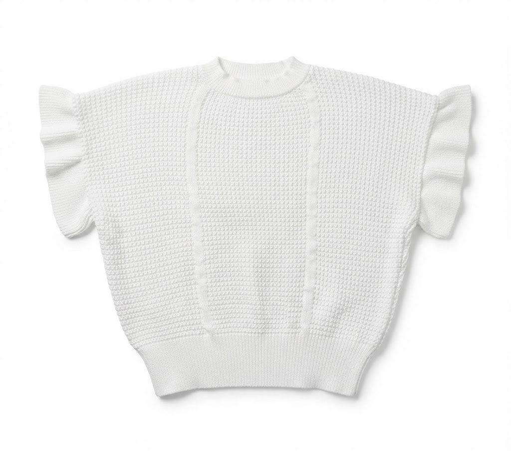 Women's Ruffled Short Sleeve Round Neck Knit Pullover Sweater