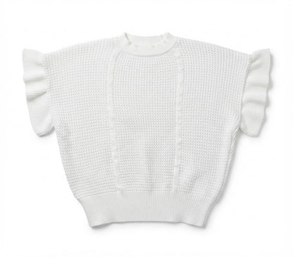 Women's Ruffled Short Sleeve Round Neck Knit Pullover Sweater
